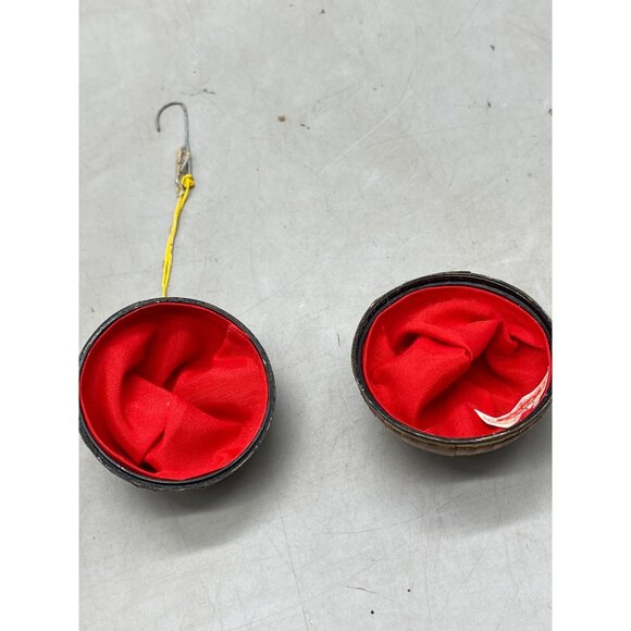 Christmas set of 2 trinket box bulb ornaments 2" brown red inside READ - Picture 3 of 6